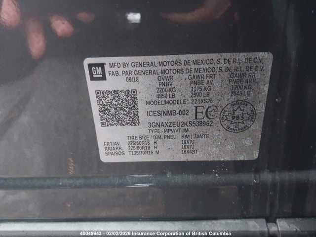 3GNAXZEU2KS538962 Chevrolet Equinox Premier
