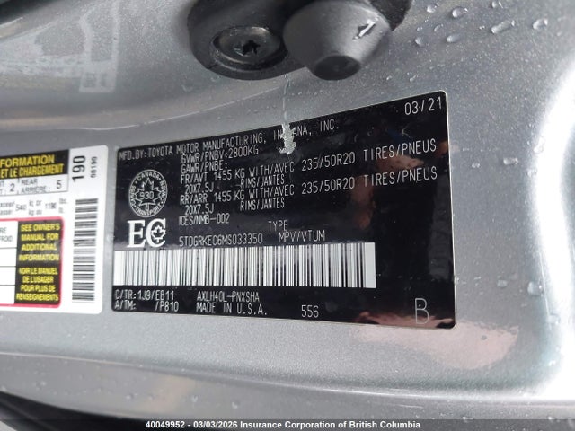 5TDGRKEC6MS033350 Toyota Sienna Le/xle/xse/limited/platinum