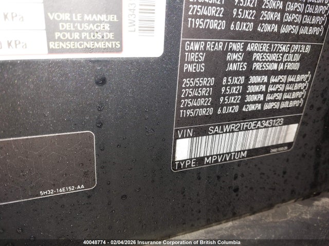 SALWR2TF0EA343123 Land Rover Range Rover Sport Sc