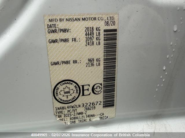 1N4BL4FW2LN322672 Nissan Altima Platinum