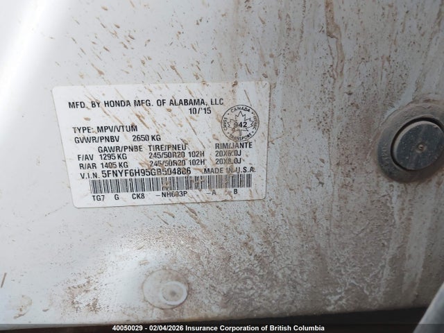 5FNYF6H95GB504806 Honda Pilot