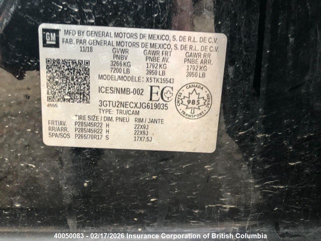 3GTU2NECXJG619035 GMC Sierra K1500 Slt