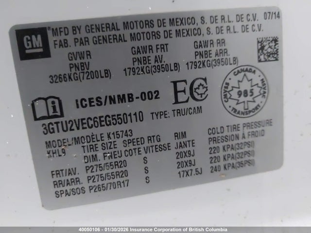 3GTU2VEC6EG550110 GMC Sierra K1500 Slt