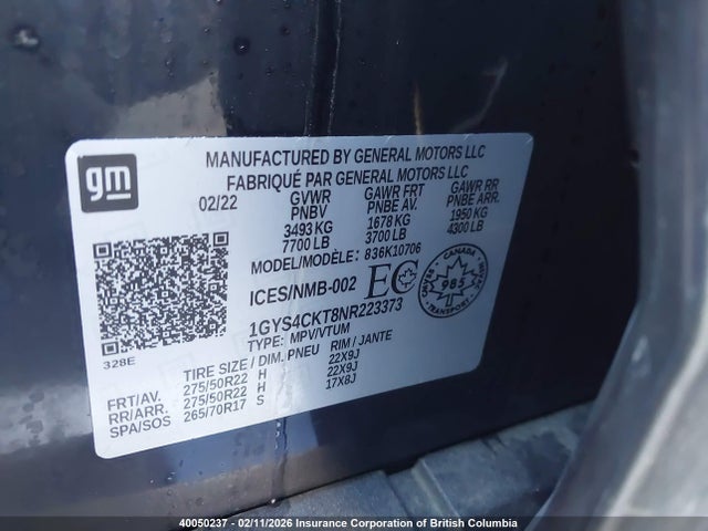1GYS4CKT8NR223373 Cadillac Escalade Premium Luxury