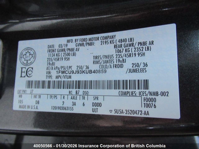 1FMCU9J93KUB40859 Ford Escape Titanium