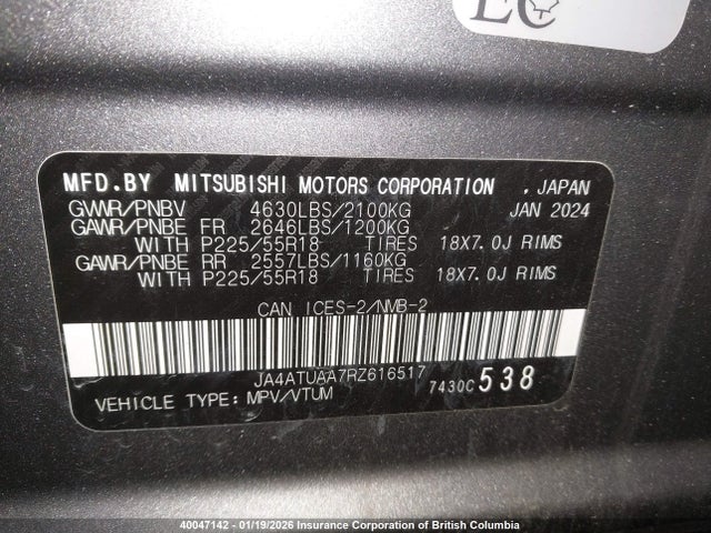 JA4ATUAA7RZ616517 Mitsubishi Eclipse Cross Es