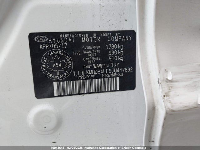 KMHD84LF6JU447892 Hyundai Elantra Sel/value/limited