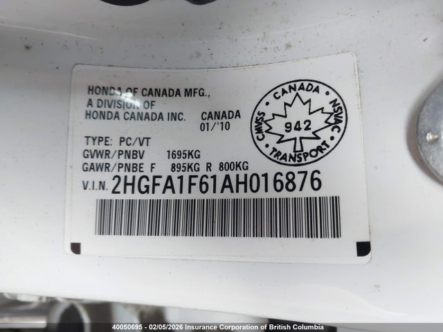 Продажа на аукционе авто 2010 Honda Civic, vin: 2HGFA1F61AH016876, номер лота: 40050695