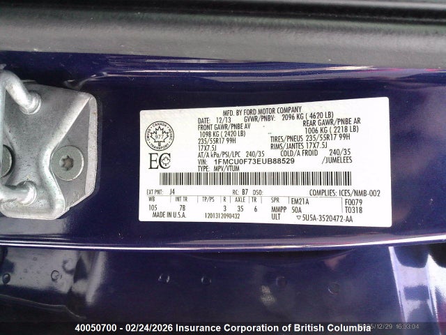 2014 Ford Escape S მანქანა იყიდება აუქციონზე, vin: 1FMCU0F73EUB88529, აუქციონის ნომერი: 40050700
