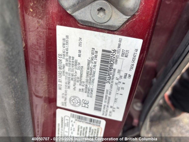 3FA6P0T98HR202456 Ford FUSION SE