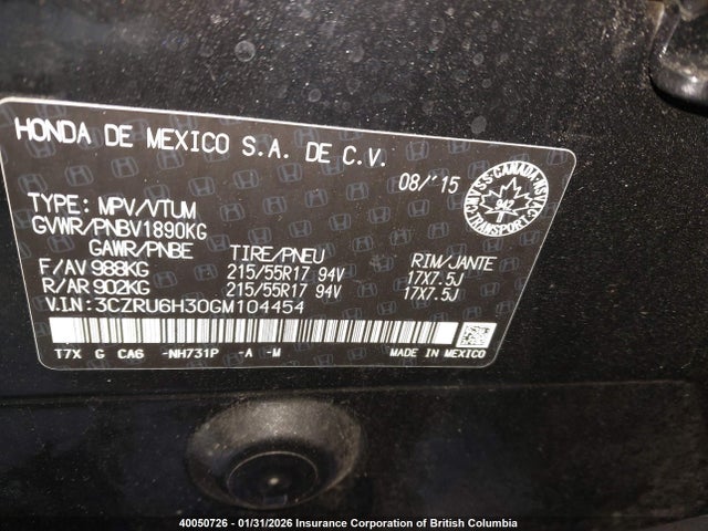 3CZRU6H30GM104454 Honda HR-V