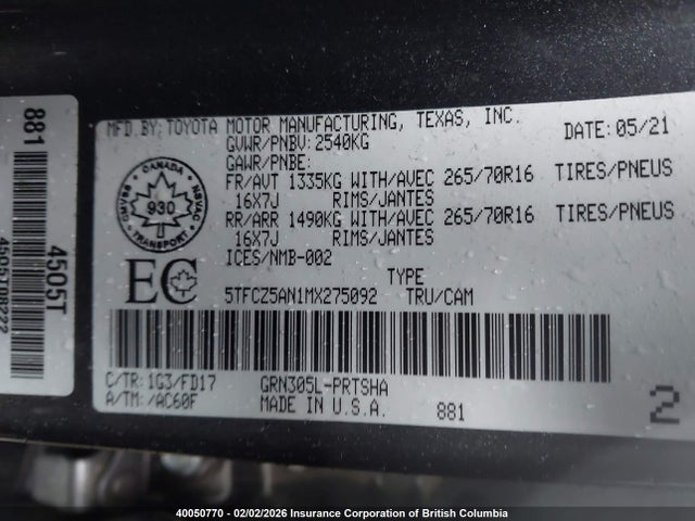 5TFCZ5AN1MX275092 Toyota Tacoma Nightshade