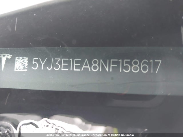 5YJ3E1EA8NF158617 Tesla MODEL 3