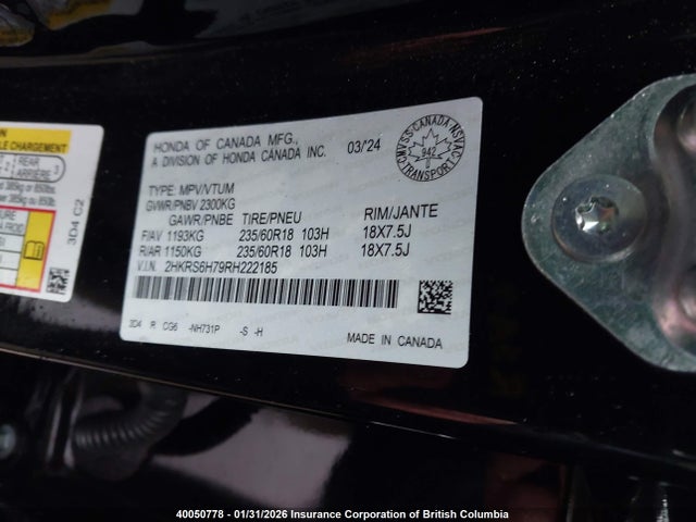 2HKRS6H79RH222185 Honda CR-V
