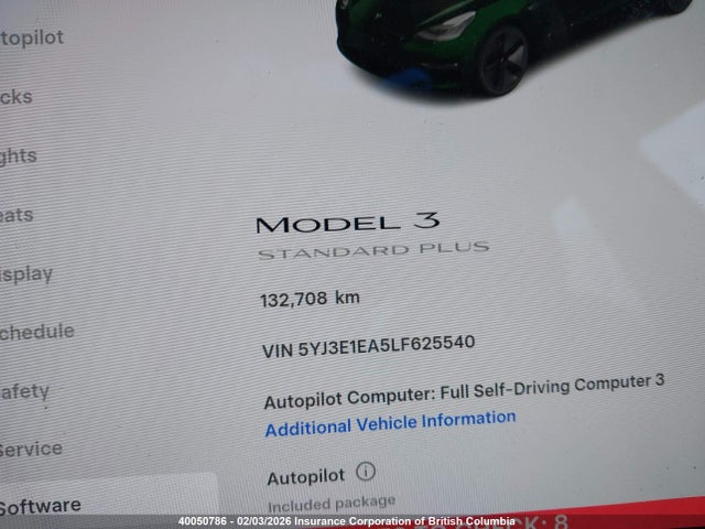 5YJ3E1EA5LF625540 Tesla MODEL 3