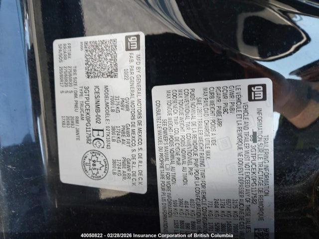 Aukcja sprzedaży 2023 Gmc Sierra 1500, vin: 3GTPUCEK0PG117582, numer aukcji: 40050822