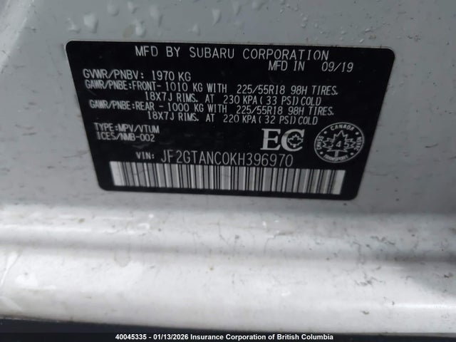 JF2GTANC0KH396970 Subaru Crosstrek Limited