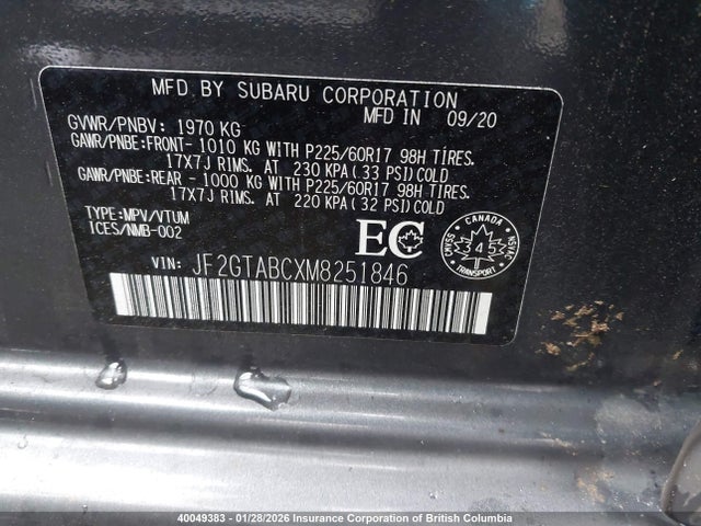 JF2GTABCXM8251846 Subaru Crosstrek