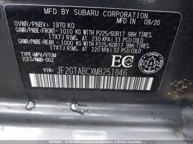 Subaru Crosstrek 2021 JF2GTABCXM8251846 Image 9