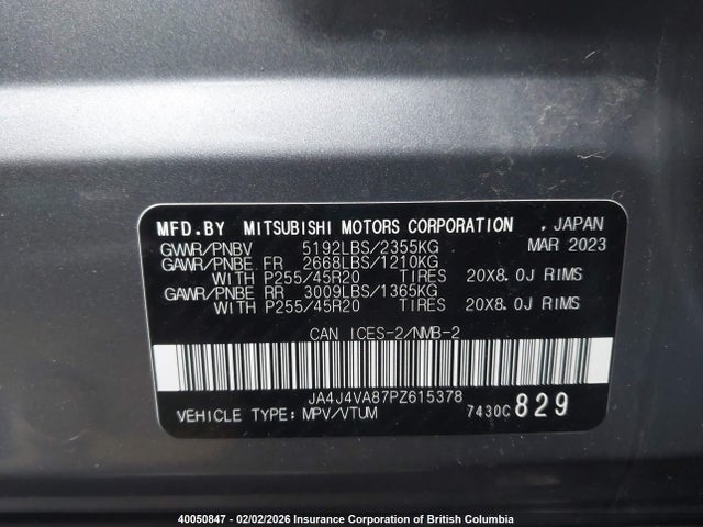 JA4J4VA87PZ615378 Mitsubishi Outlander Gt/gt Premium