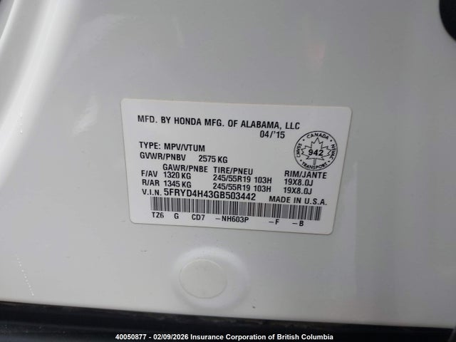 Acura MDX 2016 5FRYD4H43GB503442 Image 9
