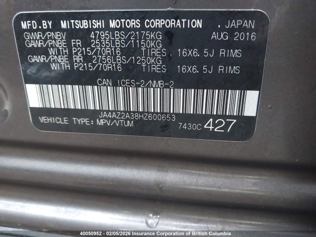 Mitsubishi Outlander Es 2017 JA4AZ2A38HZ600653 Image 9