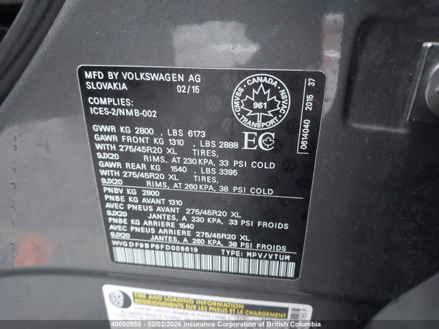 WVGDF9BP8FD005619 Volkswagen TOUAREG V6