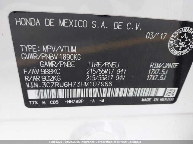 Honda HR-V 2017 3CZRU6H73HM107966 Image 9
