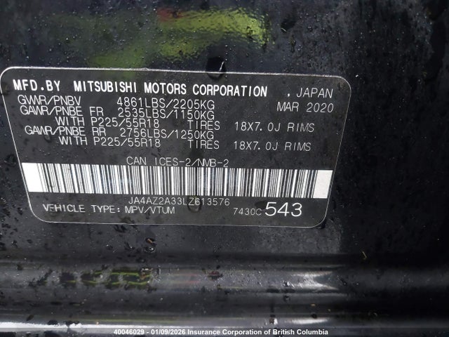 Mitsubishi Outlander Es 2020 JA4AZ2A33LZ613576 Image 9