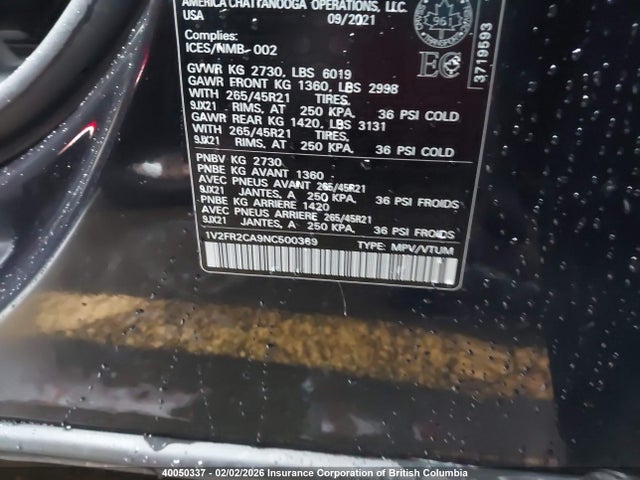 1V2FR2CA9NC500369 Volkswagen Atlas Sel Premium R-line