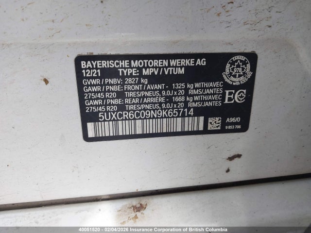 5UXCR6C09N9K65714 BMW X5