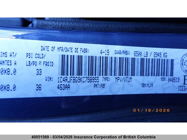 1C4RJFBG9KC758955 Jeep Grand Cherokee Limited