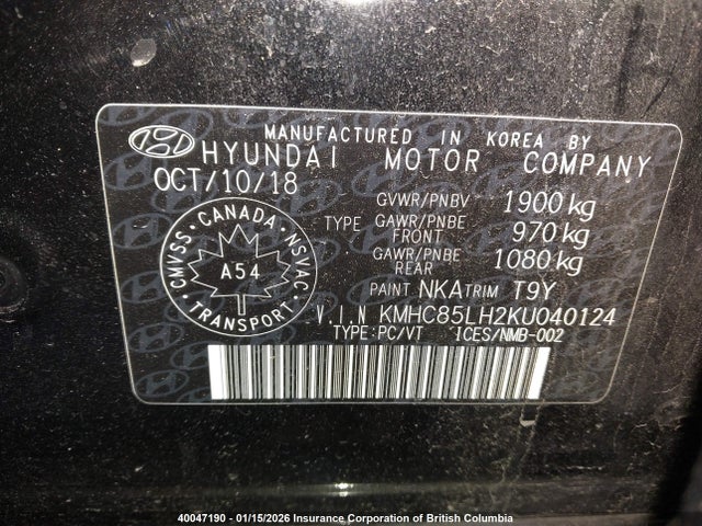KMHC85LH2KU040124 Hyundai Ioniq Preferred