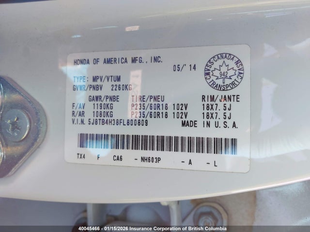 Acura RDX 2015 5J8TB4H38FL800809 Image 9