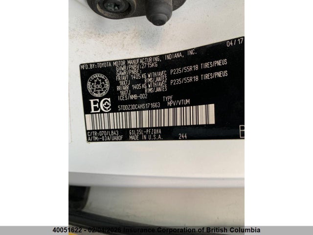 5TDDZ3DC4HS171663 Toyota Sienna Xle/limited