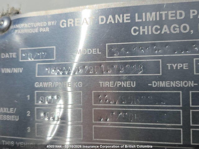 2013 Great Dane Commercial Cargo Trailer მანქანა იყიდება აუქციონზე, vin: 1GRAA0629DT579218, აუქციონის ნომერი: 40051644