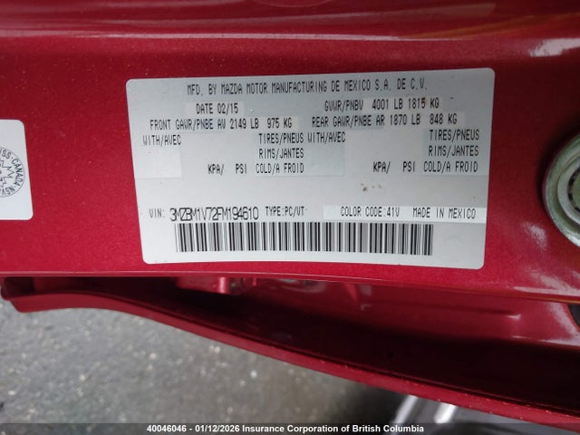 3MZBM1V72FM194610 Mazda 3 TOURING