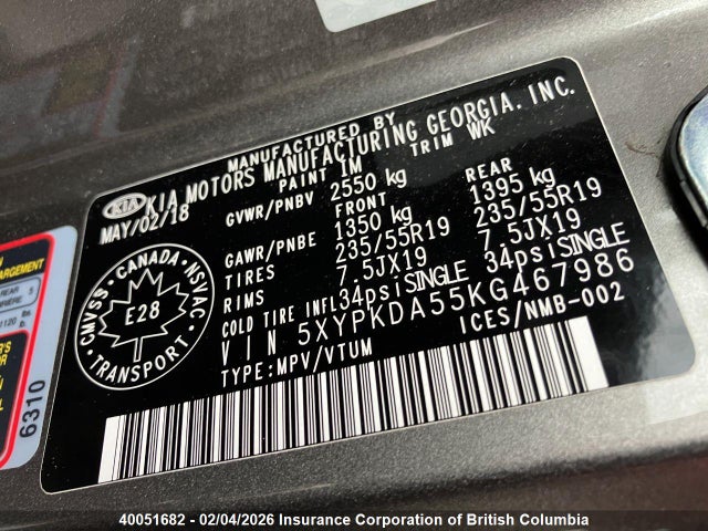 5XYPKDA55KG467986 KIA Sorento Sx/sxl