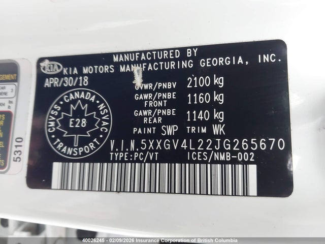5XXGV4L22JG265670 KIA OPTIMA SXL