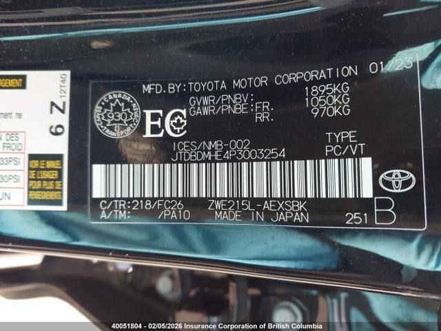 Aukcja sprzedaży 2023 Toyota Corolla Le/se/night Shade, vin: JTDBDMHE4P3003254, numer aukcji: 40051804