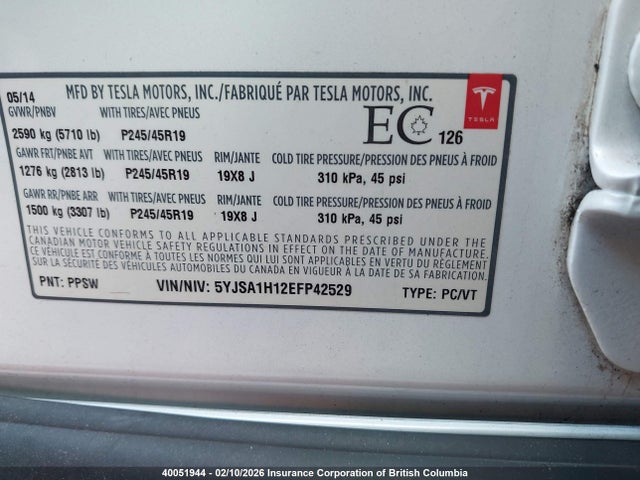 5YJSA1H12EFP42529 Tesla MODEL S