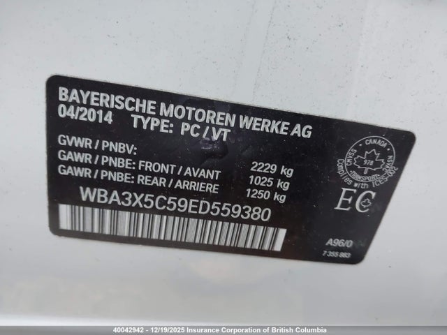 BMW 328 XIGT 2014 WBA3X5C59ED559380 Image 9