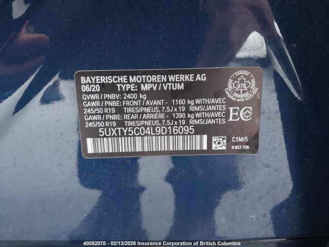 5UXTY5C04L9D16095 BMW X3