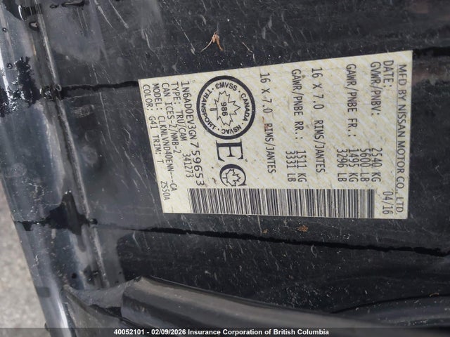 1N6AD0EV3GN759653 Nissan Frontier S/sv/sl/pro-4x