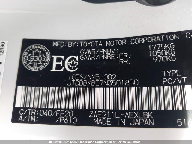 Aukcja sprzedaży 2022 Toyota Corolla, vin: JTDBBMBE7N3501850, numer aukcji: 40052110