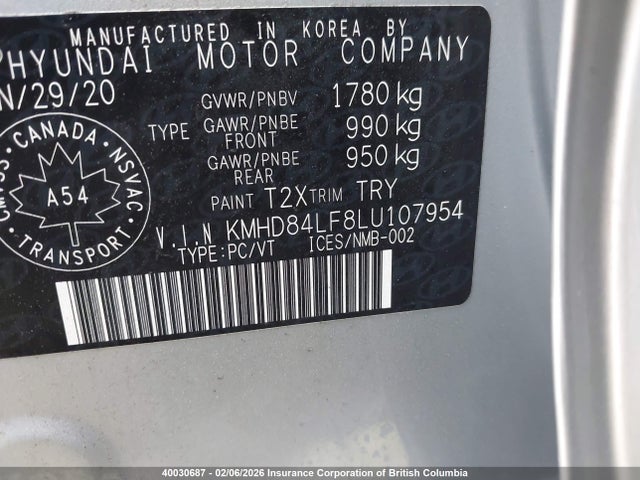 KMHD84LF8LU107954 Hyundai Elantra Preferred Auto Ivt