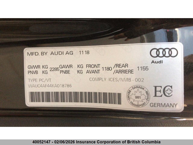 WAUC4AF44KA018786 Audi S4