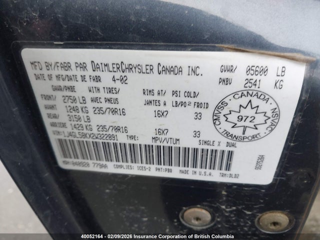 Продажа на аукционе авто 2002 Jeep Liberty Limited, vin: 1J4GL58KX2W322891, номер лота: 40052164