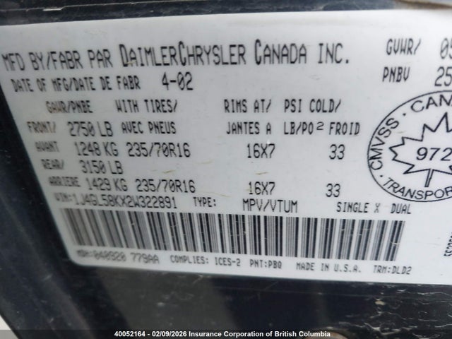 Продажа на аукционе авто 2002 Jeep Liberty Limited, vin: 1J4GL58KX2W322891, номер лота: 40052164