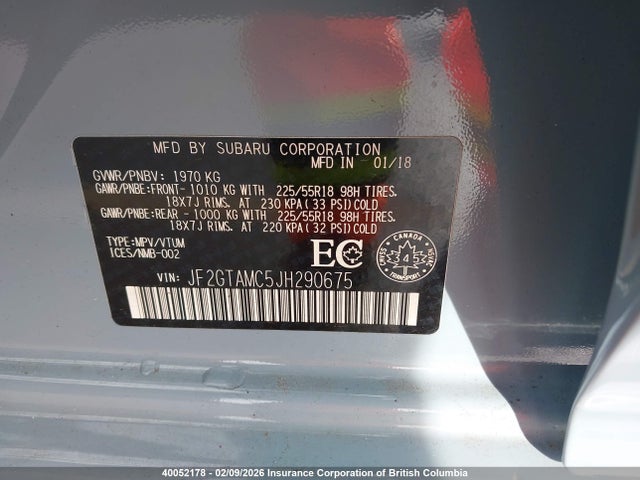 JF2GTAMC5JH290675 Subaru Crosstrek Limited